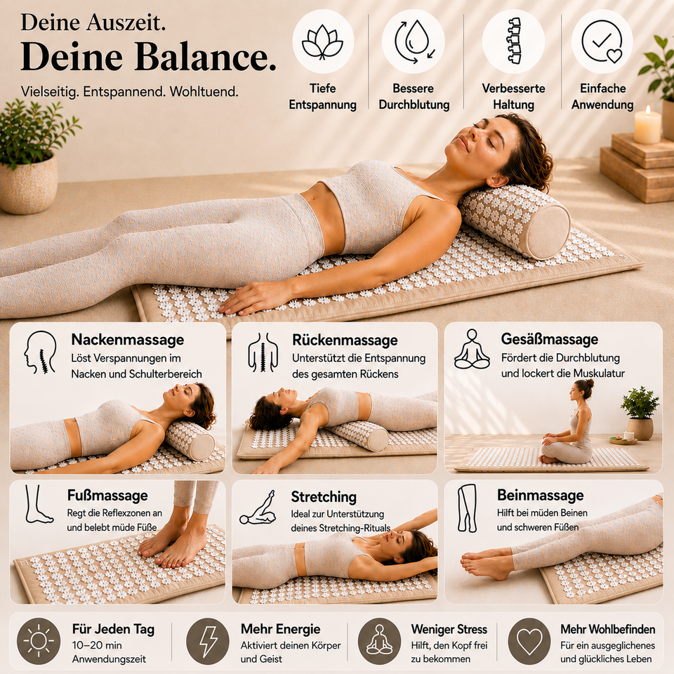 RelaxSpine Pro I AKUPRESSURMATTE- zur Lösung von Stress & Verspannungen
